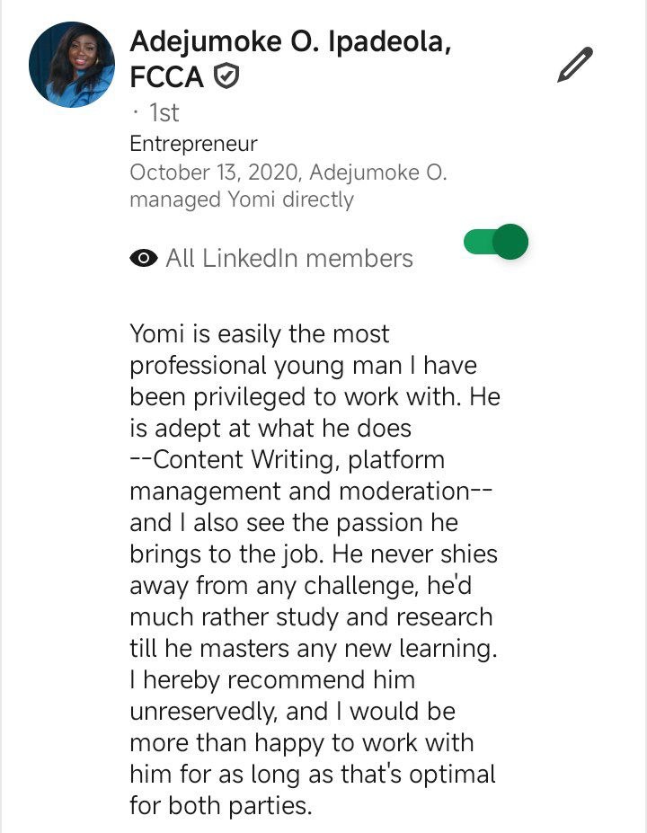 Adejumoke O. Ipadeola testimonial