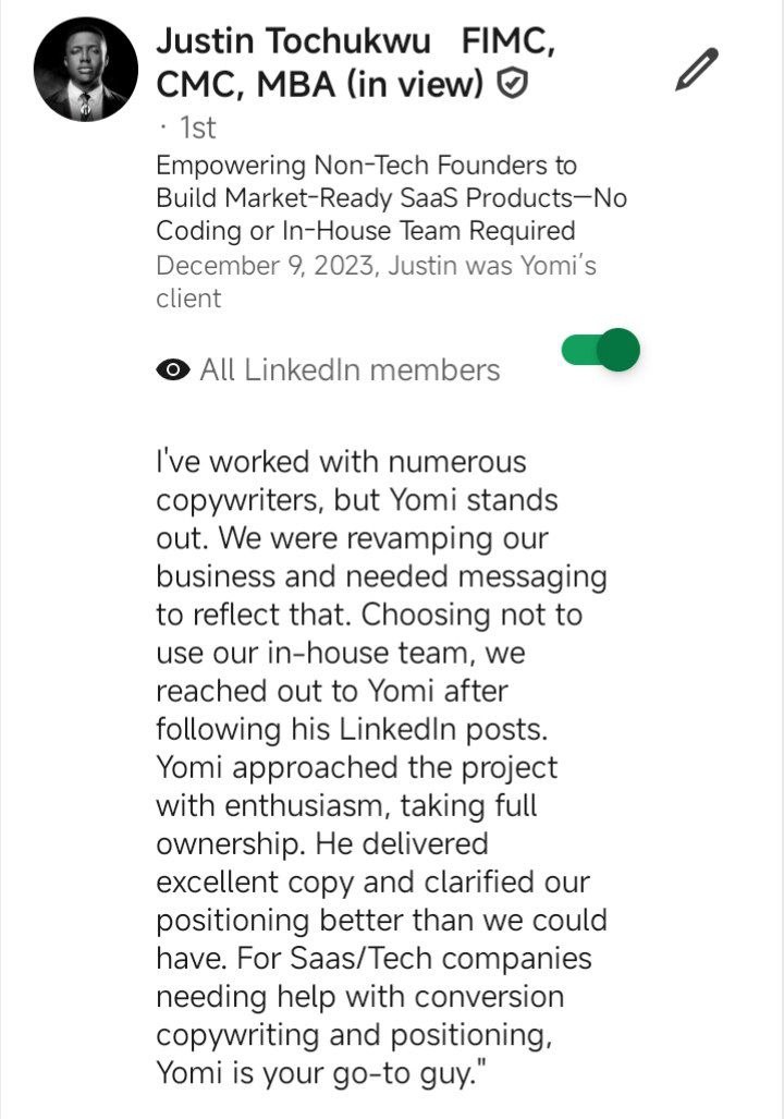 Justin Tochukwu testimonial
