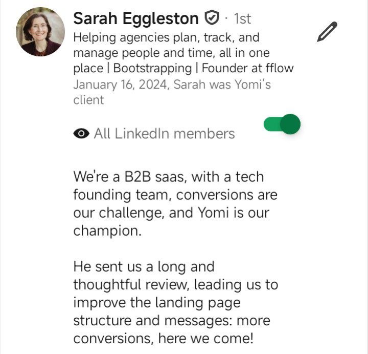 Sarah Eggleston testimonial